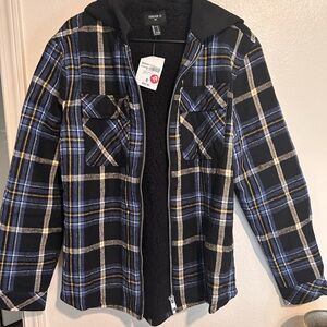 Forever 21 Mens Plaid Jacket - Blue, Black, and Yellow